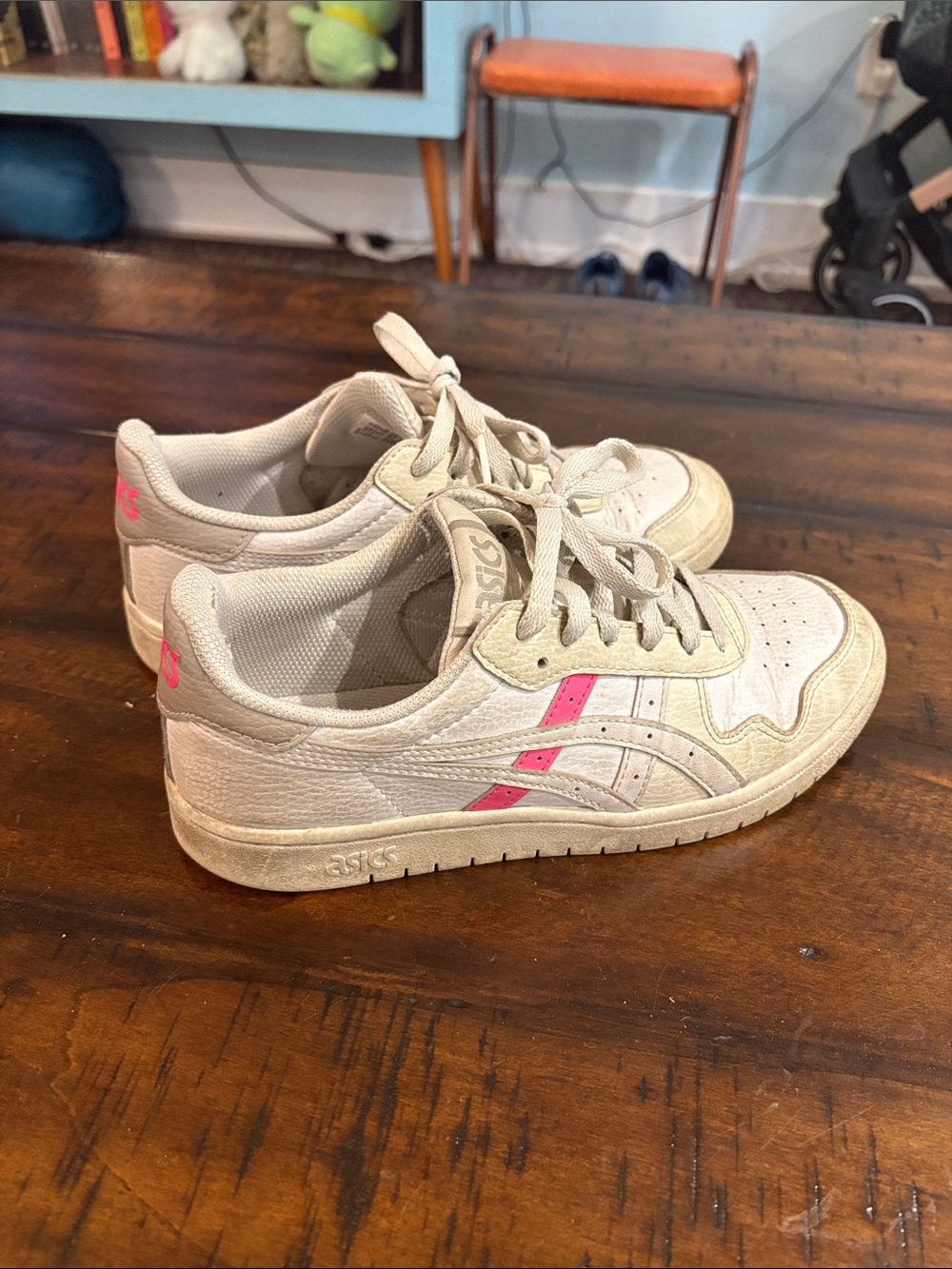 Asics Cream Sneakers with Pink Details